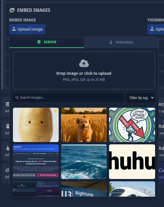 Screenshot of the picker modal showing the Server Files and Personal Files tabs